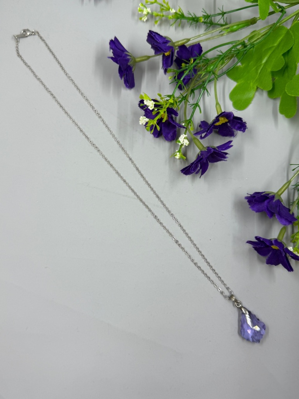 925 Sterling Silver Crystal Pendant on 18 K Gold Plated Chain Necklace